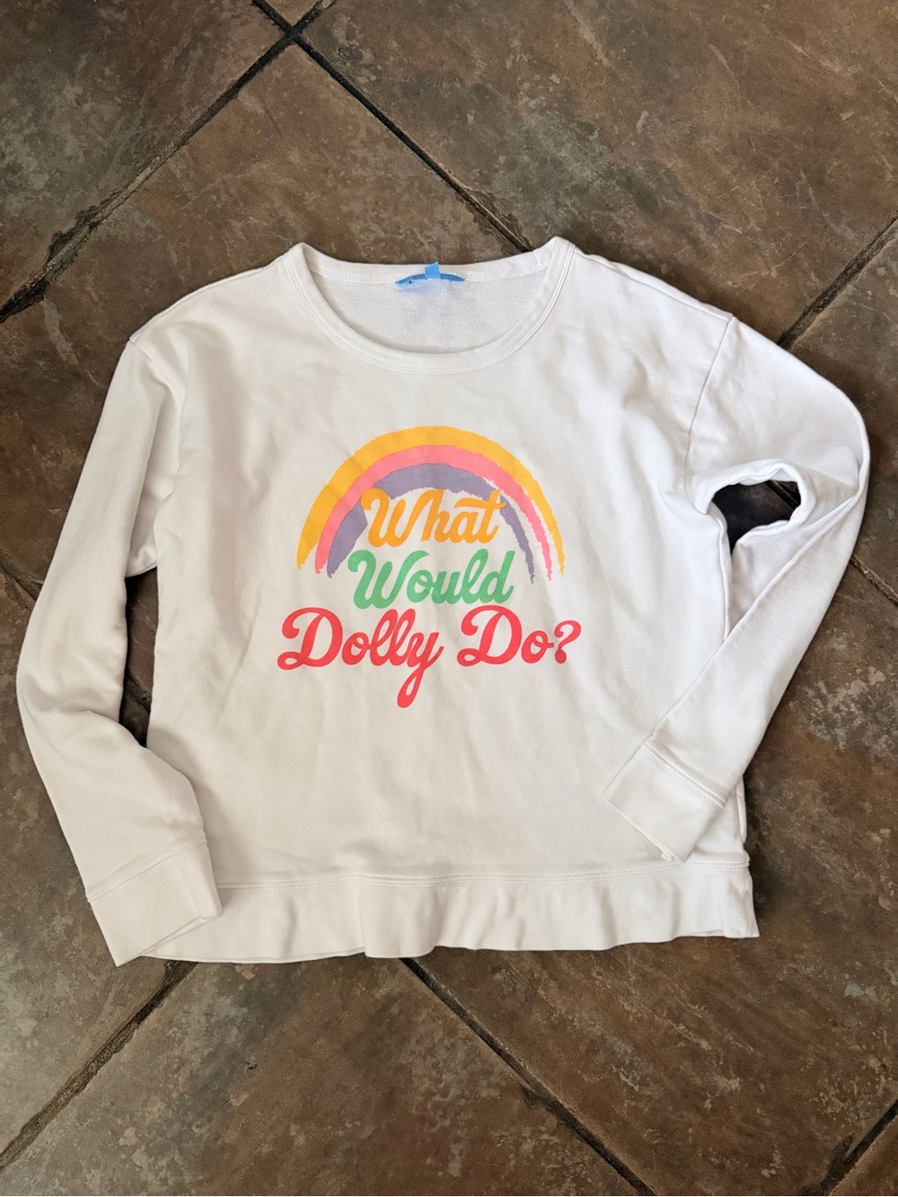 Draper James White Sweatshirt with Rainbow 'What Would Dolly Do?' Graphic